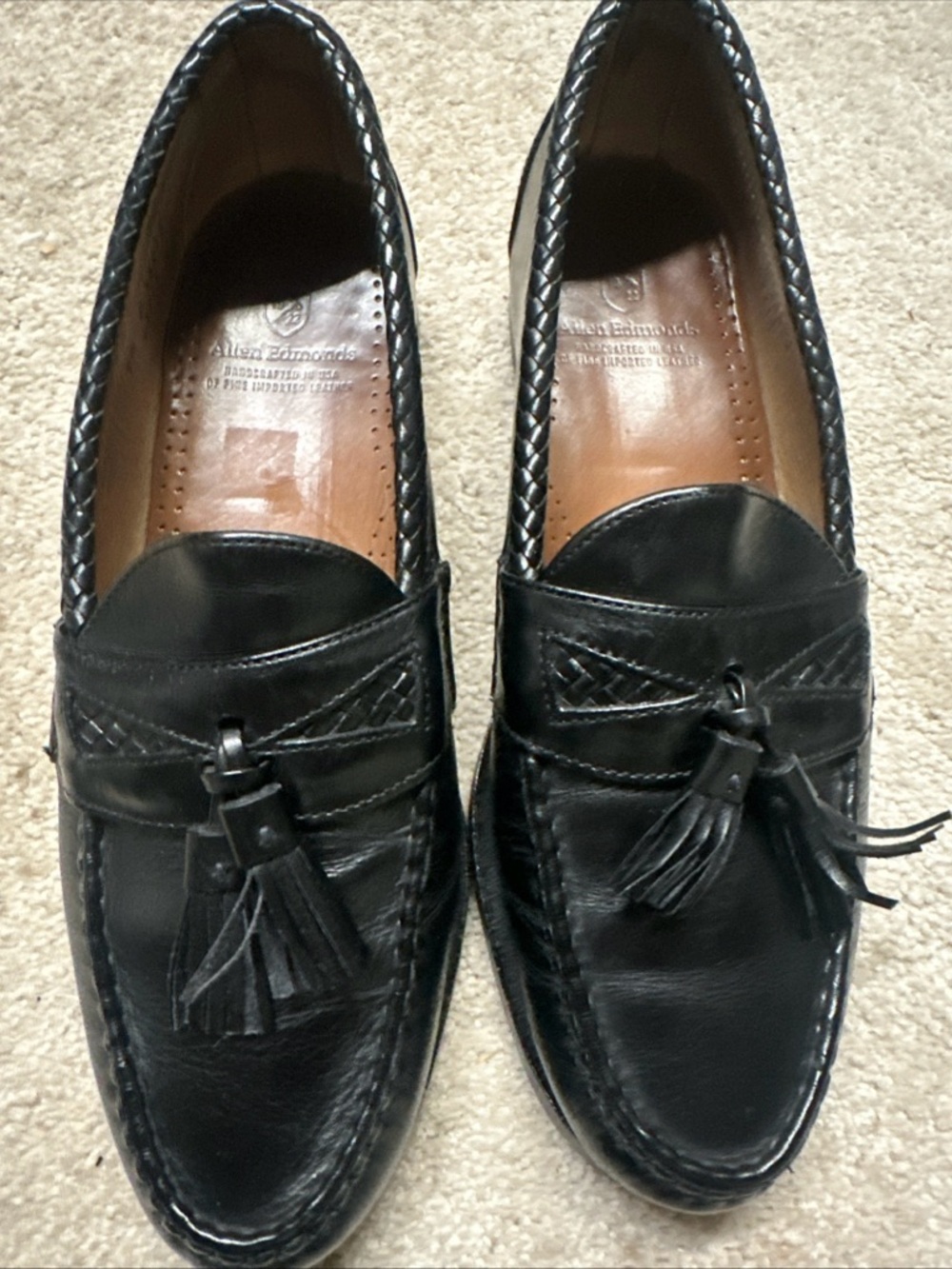 Allen Edmonds Black Leather Tassel Penny Loafers